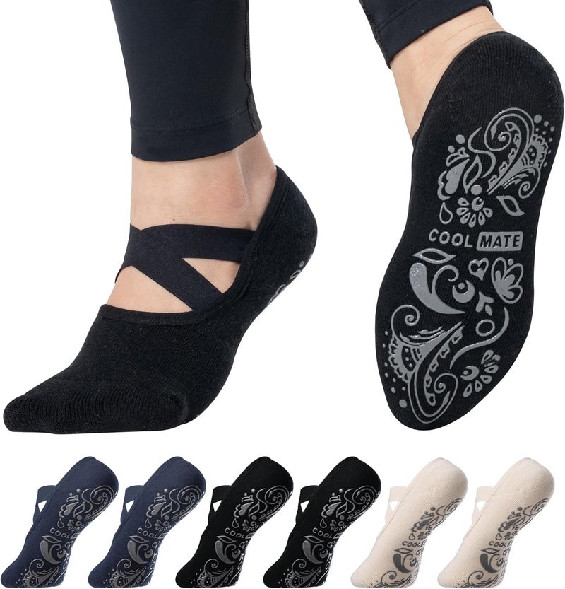 CoolMate Store Pilates Socks with Grips for Women, Yoga Socks, Crew Non Slip Women for Barre, Pilates Gifts - Image 1